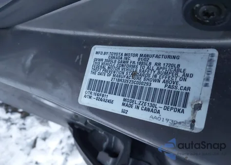 2003 Toyota Corolla Ce from USA, damaged, VIN 2T1BR32E23C000293